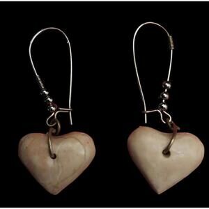 Vintage Jasper Heart Shaped Stone Dangle Drop Earrings